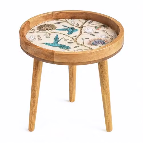 Hartsmede Hummingbird Mango Wood Round Side Table in Beige with Resin-Coated Enamel Top, W/D/H: 38 x 38 x 46 cm – 6