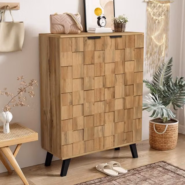 Aosom UK Modern Wood Shoe Cabinet with Soft-Closing Hinged Doors and Internal Shelves, W/D/H: 80 x 35 x 110 cm