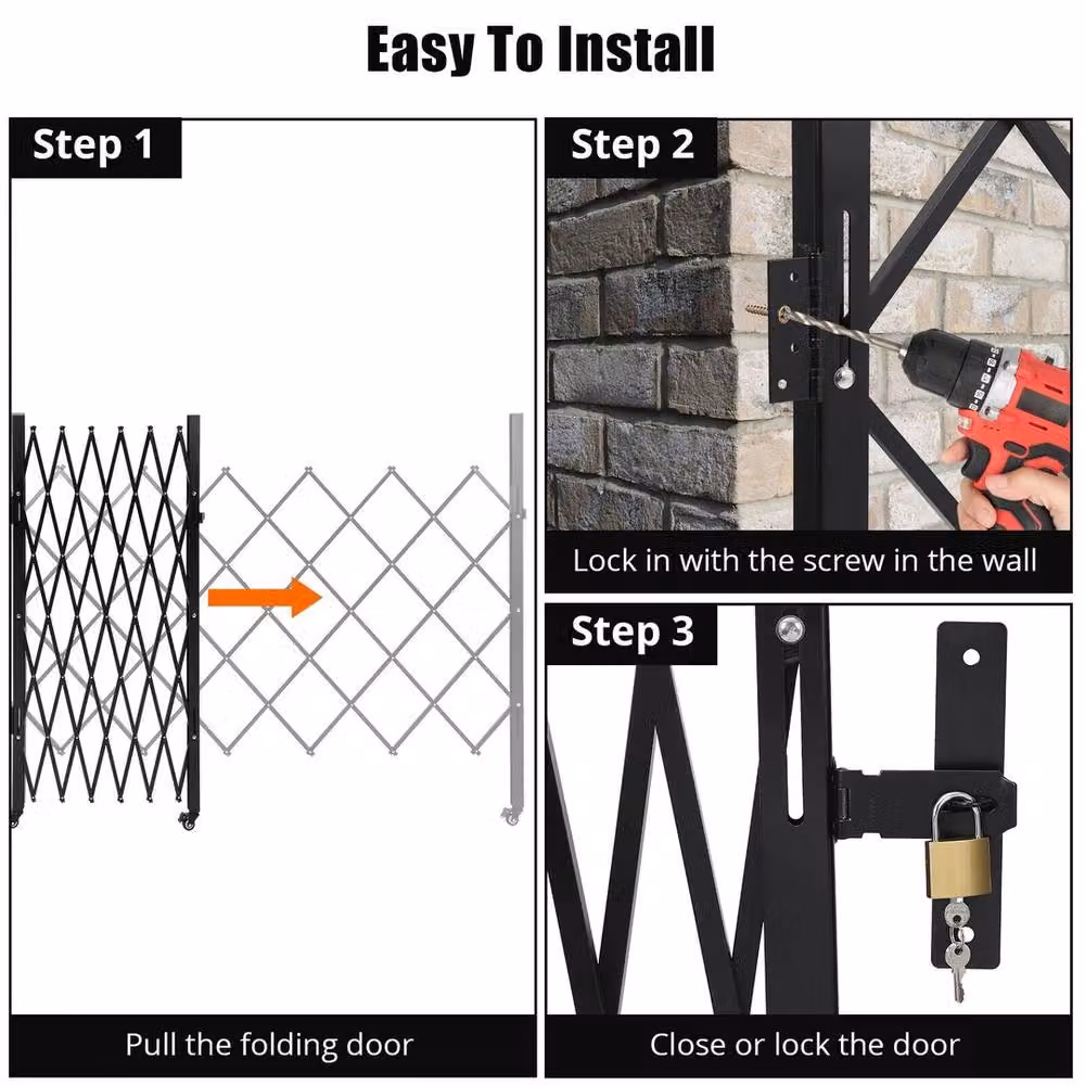 VOGREX Folding Steel Security Gate, Black, W: 71 cm, H: 61 cm – 3