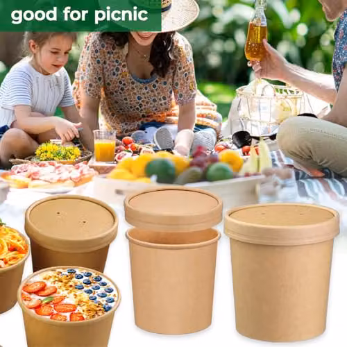 ECONX Brown Kraft Disposable Paper Soup Containers with Lids, 16oz, 25 Pack – 7