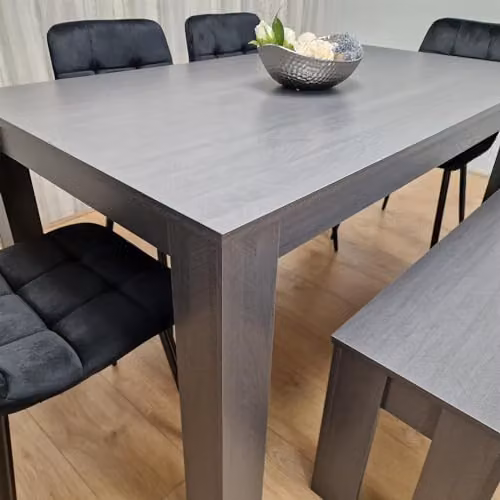 KOSY KOALA Modern 6 Seater Dining Set with Rectangular Dark Grey Table, 4 Black Velvet Chairs and 1 Bench, W/D/H: 140 x 80 x 75 cm – 3