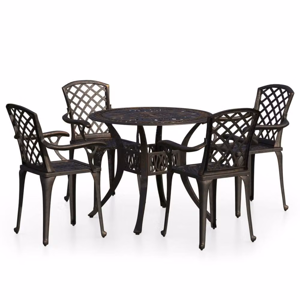 Berkfield Home 5 Piece Cast Aluminium Bistro Set in Bronze and Brown – 2