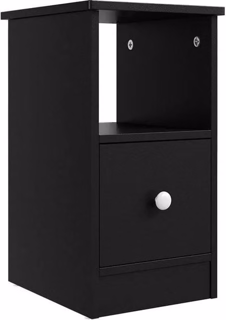 KORVIXA Modern Black Narrow Bedside Cabinet and Nightstand Storage Side Table