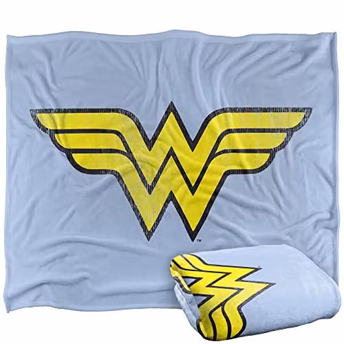 Logovision Wonder Woman Logo Super Soft Fleece Throw Blanket in White and Multicolour, W x D: 152 x 127 cm – 1
