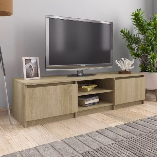 Berkfield Home Sonoma Oak TV Cabinet in Brown and Beige, W/D/H: 140 x 40 x 35.5 cm