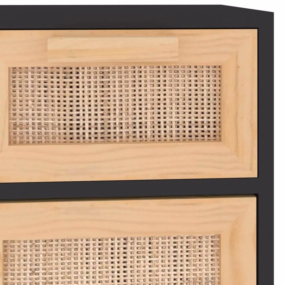 Berkfield Home Black Sideboard in Solid Pine and Natural Rattan, W/D/H: 60 x 30 x 75 cm – 5