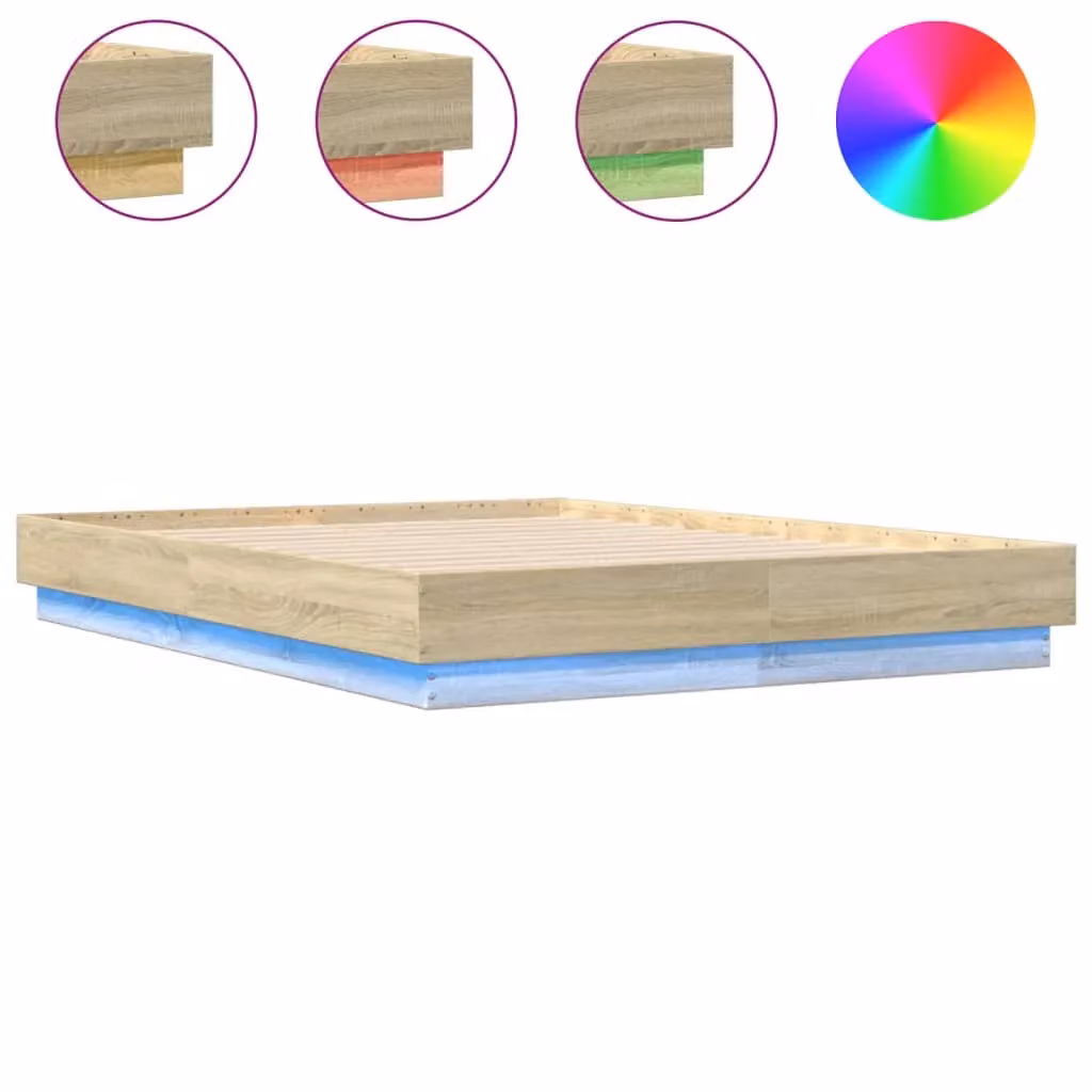 Berkfield Home Sonoma Oak Double Bed Frame with LED Lighting and USB Charging Port, Brown, W: 135 cm, L: 190 cm – 2