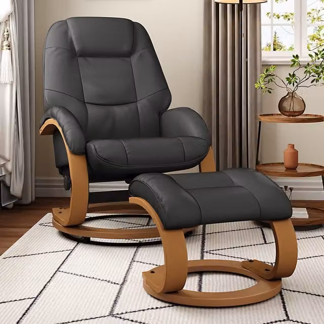Livingandhome Black Synthetic Leather Recliner Executive Chair with Footstool