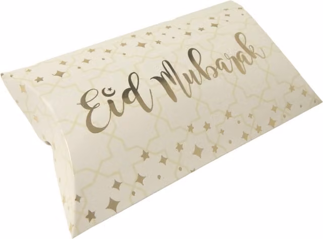 Peacock Supplies Eid Mubarak White Paper Pillow Box