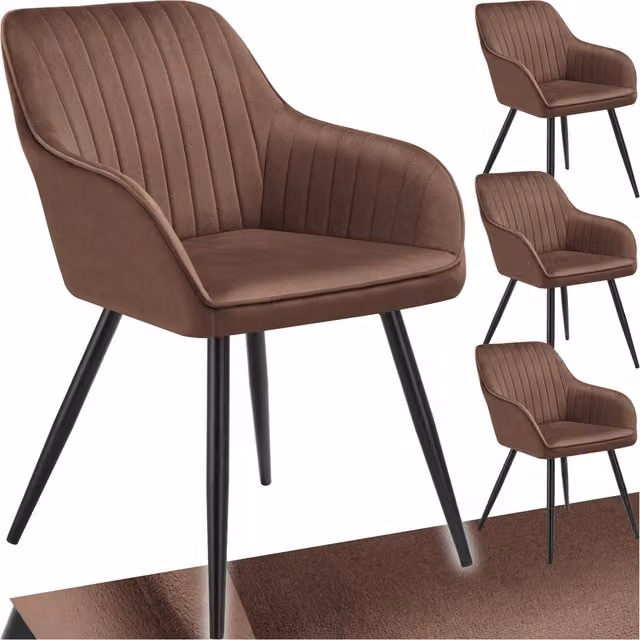 Tectake Marilyn Quilted Velvet Dining Chair in Brown with Silver Metal Legs