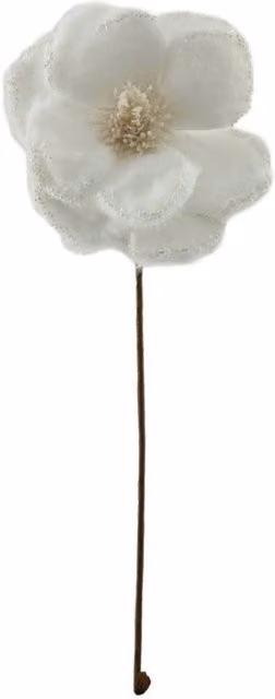 KDMD White Faux Fur Magnolia Head with Beaded Edge, 2 Pack, Diameter: 53 cm