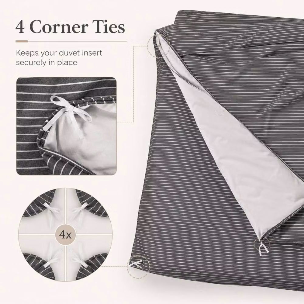 Grace Ultra Soft Reversible Microfibre Duvet Cover and Pillowcase Set in Charcoal Grey, Single (90 x 200 cm) – 7