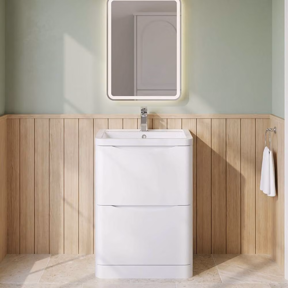 Balterley Dunwood Contemporary 2 Drawer Vanity Basin Unit, Satin White, W: 60 cm – 2