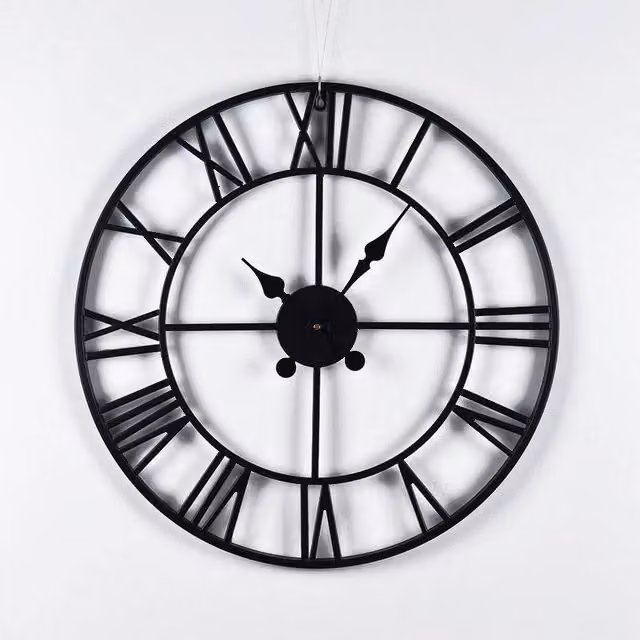 SPETLEK Large Round Roman Outdoor Garden Wall Clock in Black