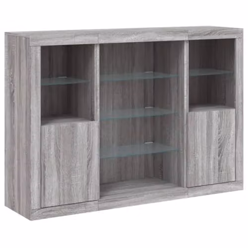 vidaXL Set of 3 Modern Grey Sonoma Sideboards with Integrated LED Lighting and Engineered Wood Construction – 1