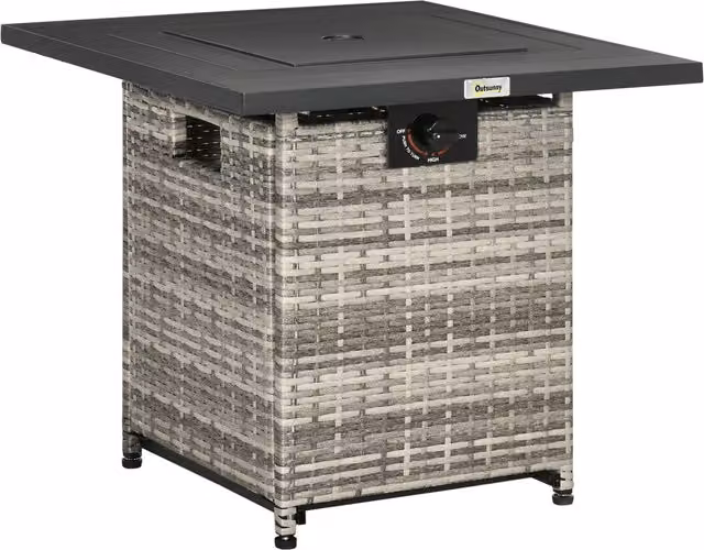Outsunny PE Rattan Gas Fire Pit Table with Lava Stone in Grey, W/D/H: 71 x 71 x 63 cm – 9