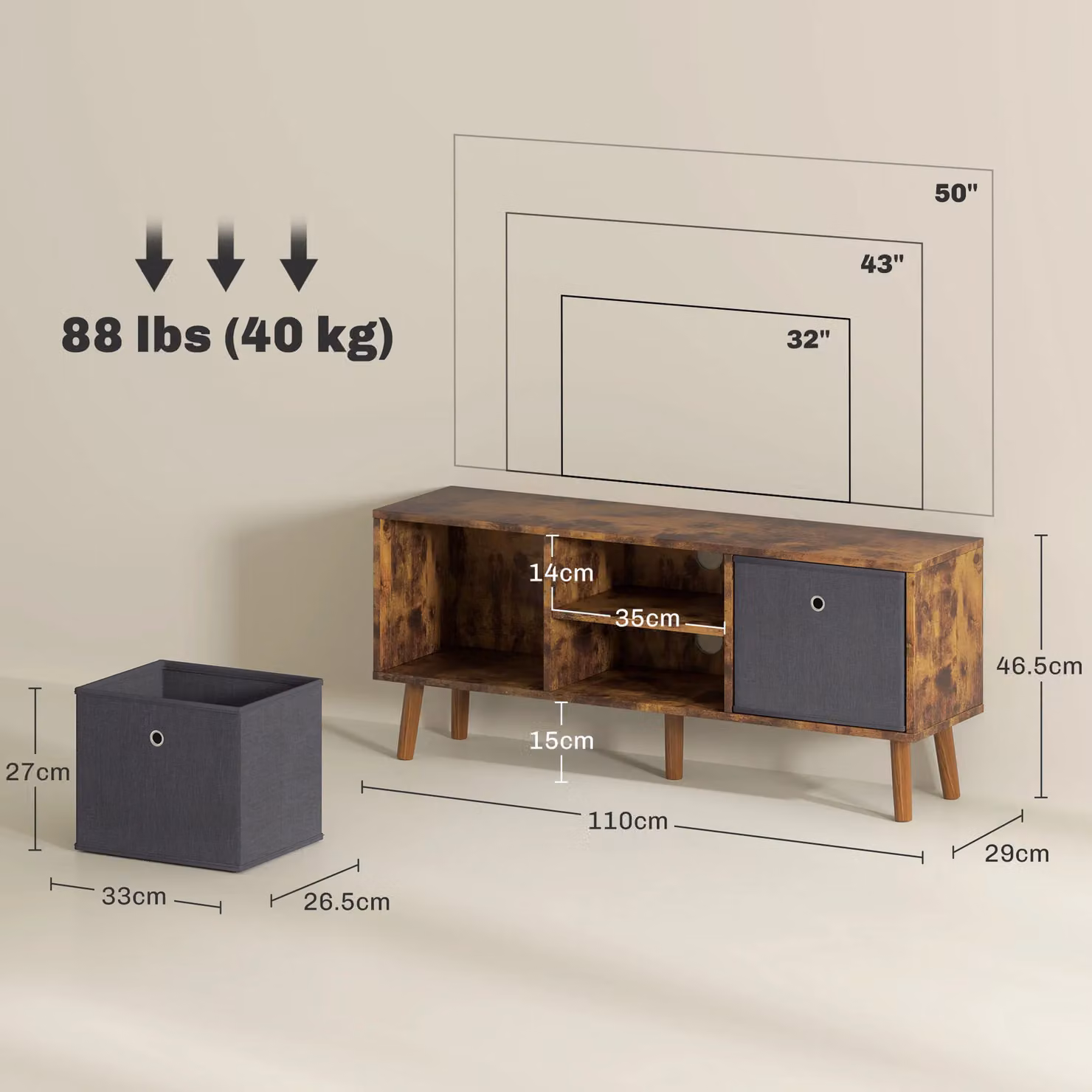 HOMCOM Modern TV Cabinet Stand with Shelves and Drawers in Brown – 3