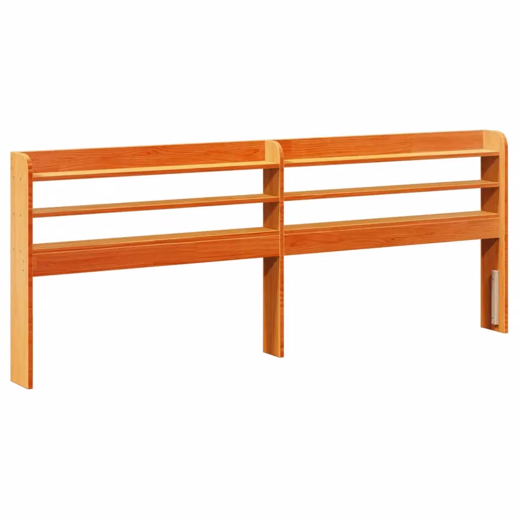 Berkfield Home Wax Brown Solid Wood Pine Headboard with Shelves, Width: 200 cm – 2