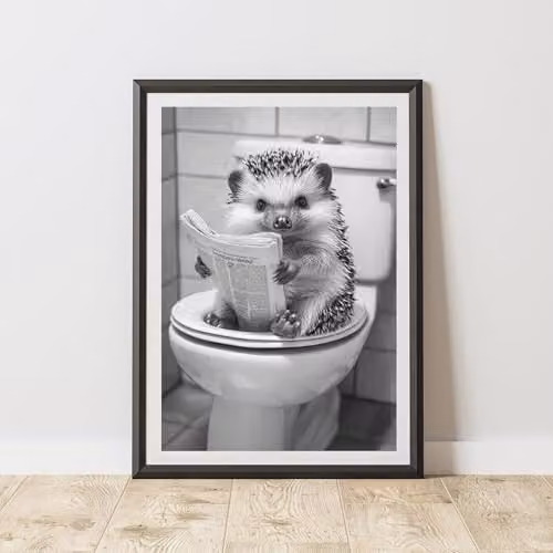 60 Second Makeover Hedgehog On The Toilet Animal Print Paper Poster, A4