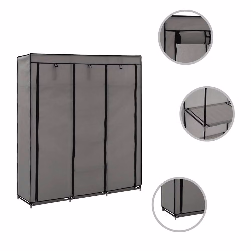 Berkfield Home Grey Fabric Wardrobe with Hanging Rod and Compartments W/D/H: 150 x 45 x 175 cm – 2