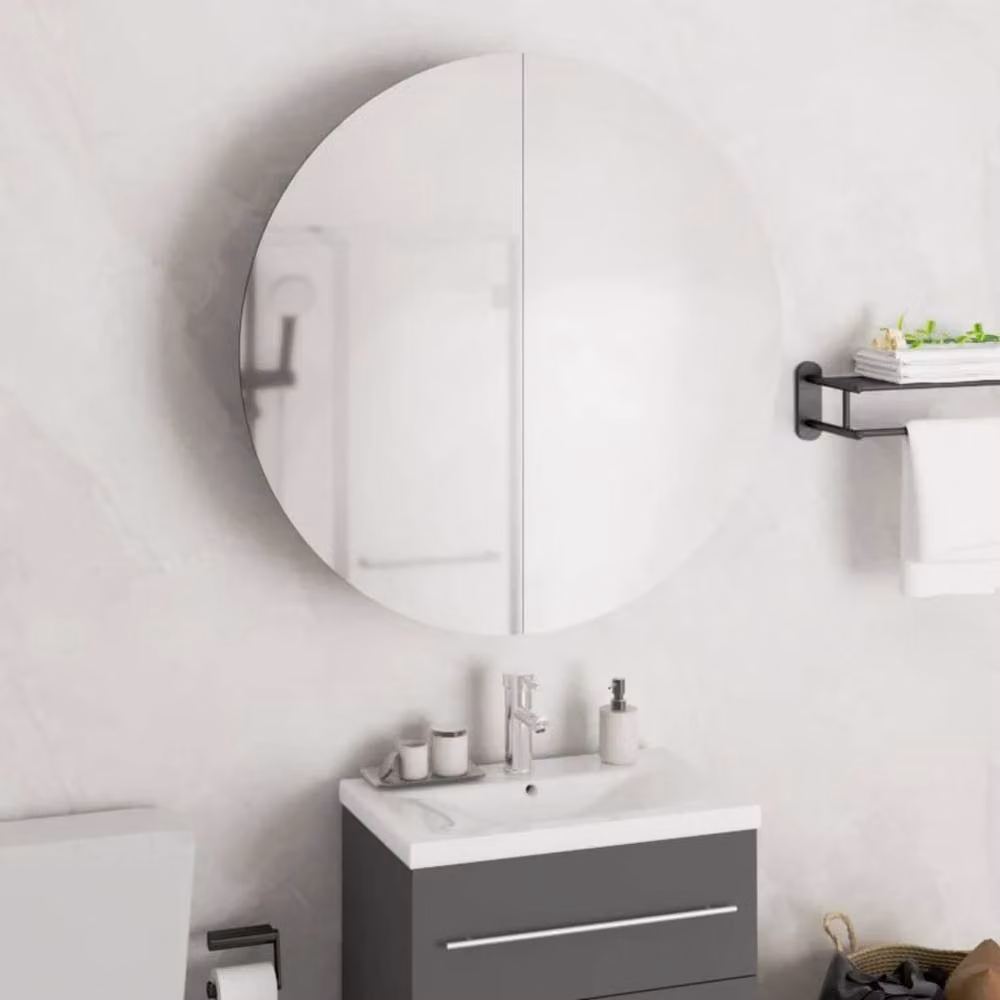 Berkfield Home Beautiful Grey Bathroom Cabinet with Round LED Mirror, W/D/H: 54 x 54 x 17.5 cm – 2