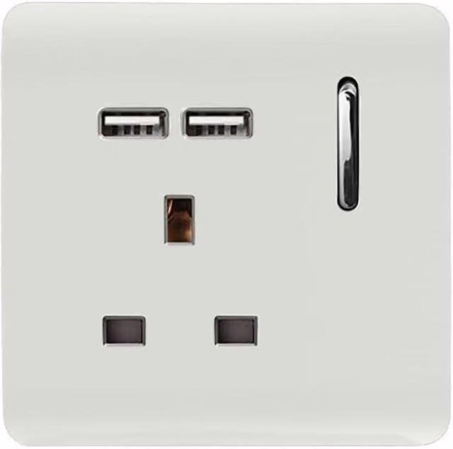 Trendi 1 Gang 13 Amp 2x2.1mA USB Switched Flush Socket in Ice White