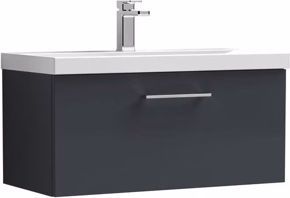 Balterley Bathroom Wall Hung Vanity Unit with Soft Close Drawer, Dark Grey, Width: 80 cm