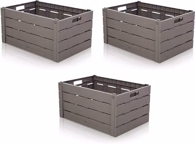 Strata Stackable and Foldable Plastic Crate with Handles in Grey
