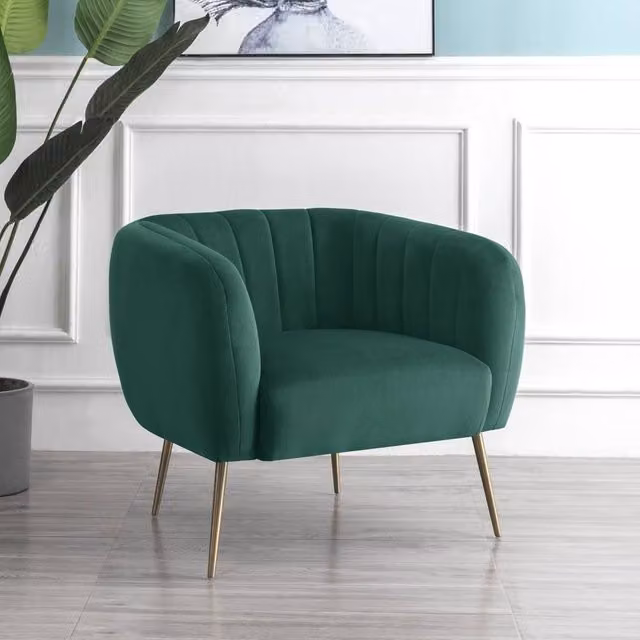Artemis Home Matilda Green Velvet Tub Accent Chair with Armrests and Solid Wood Frame
