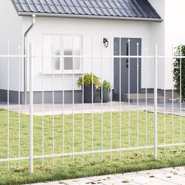 Berkfield Home White Steel Garden Fence with Round Hoop Top, W: 1.7 m, H: 1.25 m – 1