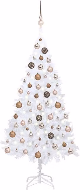 Berkfield Home Artificial Pre-lit Christmas Tree with Ball Set, White, Height: 150 cm
