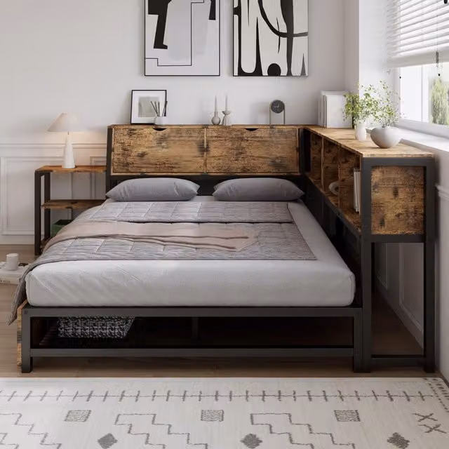 Aosom UK Classic Double Storage Bed with 2 Underbed Drawers and Built-in Bedside Storage, Rustic Brown, H 85 x W 136.5 x L 200 cm