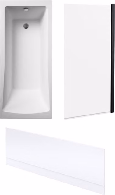 Balterley Square Bath Set in White with Black Screen, Panel and Leg Set, W/D/H: 170 x 70 x 3 cm