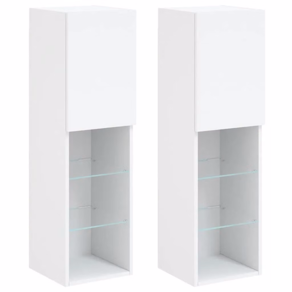 Berkfield Home Set of 2 Modern White Wall Mounted TV Cabinets with Integrated LED Lighting, W/D/H: 30.5 x 30 x 102 cm – 2