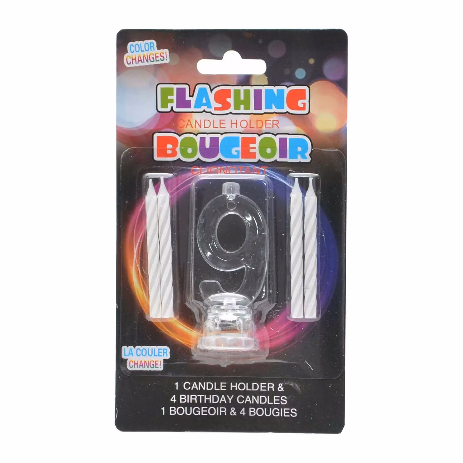 Shatchi Number 9 LED Light Up Flashing Colour Changing Holder with 4 Multicolour Wax Cake Candles for Birthday and Anniversary Decorations – 3