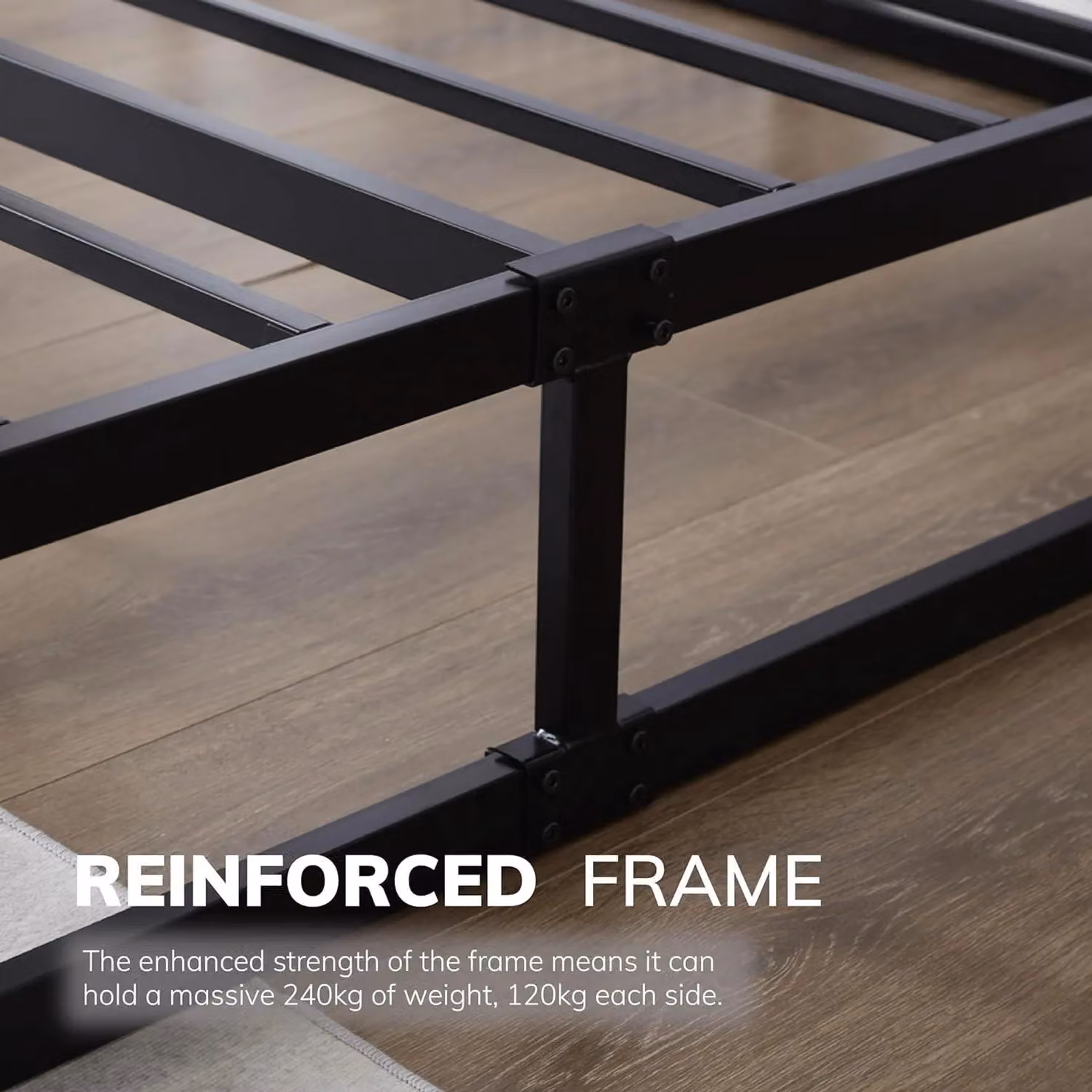 House of Home Extra Strong Single Metal Platform Bed Frame in Black – 6