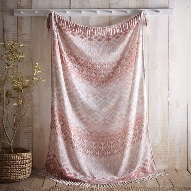 Appletree Ganado Soft Touch Throw in Orange with Tribal Pattern and Tassels, W/D/H: 180 x 130 cm