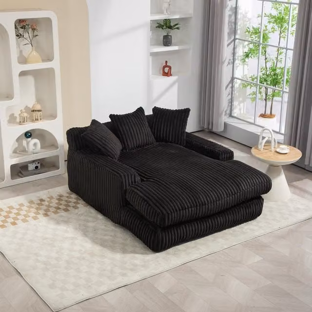 Aosom UK Modern Oversized Chaise Lounge Chair with Memory Foam Seat and Sofa Bed, Black, L: 155 cm, W: 125 cm, H: 63 cm