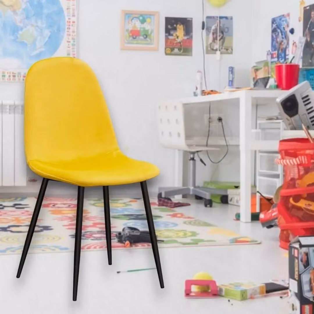 Minster Scandinavian Dining Chair in Yellow Velvet with Black Metal Legs, W: 44 cm, D: 52 cm, H: 86 cm – 2