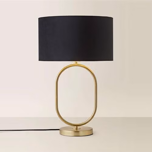 ValueLights Antonia Oval Table Lamp with Black Velvet and Gold Drum Shade
