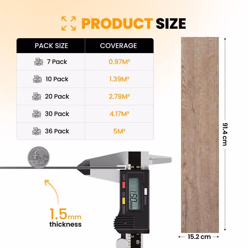 Novecrafto Self Adhesive Wood Look Vinyl Floor Planks, Pack of 10, Light Oak Brown and Beige, W: 91.4 cm, H: 15.2 cm – 3