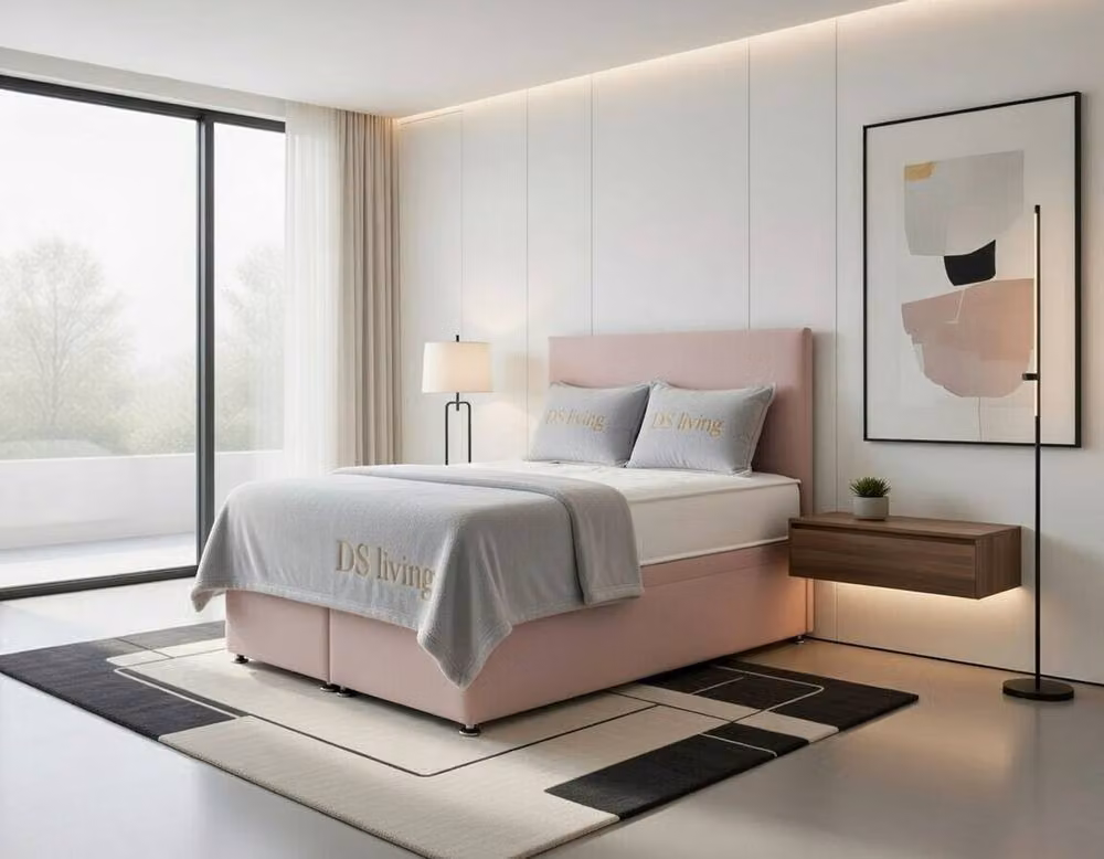 DS Living Prima Pink Upholstered Fabric Divan Bed, W/D/H: 200 x 200 cm – 2