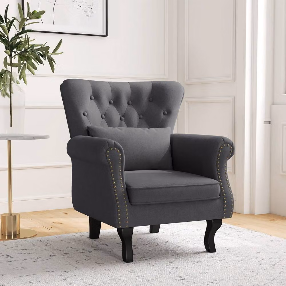 Wyld Haus Rolu Zimo Dark Grey Chesterfield Fabric Accent Chair – 3