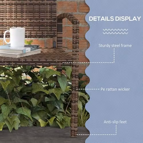 Outsunny 2 Seater Poly Rattan Garden Bench in Brown – 4
