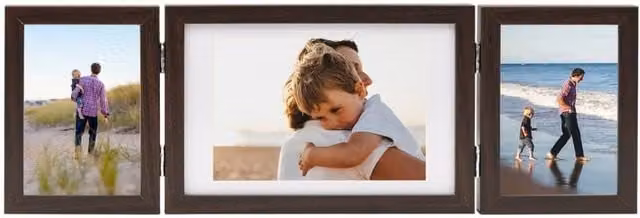 Berkfield Home Trifold Photo Frame Collage in Dark Brown, W: 28 cm, H: 18 cm – 1