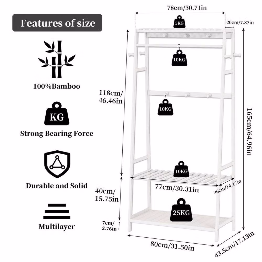 Kelvenix Open Wardrobe Clothes Rail Rack in White, W/D/H: 100 x 43.434 x 165.1 cm – 2