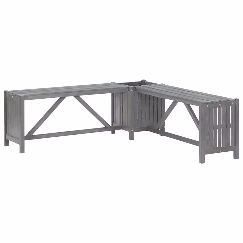 Berkfield Home Practical Garden Corner Bench with Planter in Grey Solid Acacia Wood, 117 cm – 2
