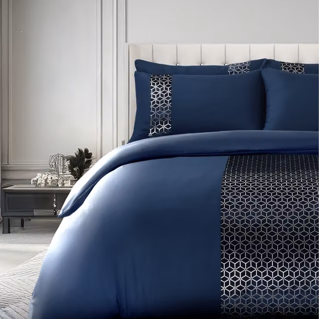 Velosso Blue Geometric Duvet Cover and Pillowcase Set, 200 x 200 cm