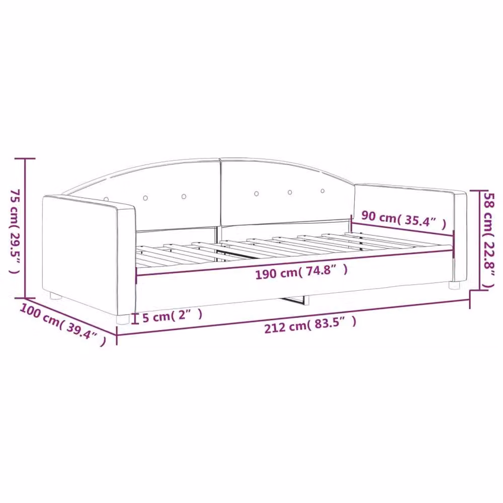 Berkfield Home Velvet Day Bed in Light Grey, W/D/H: 190 x 90 x 75 cm – 2