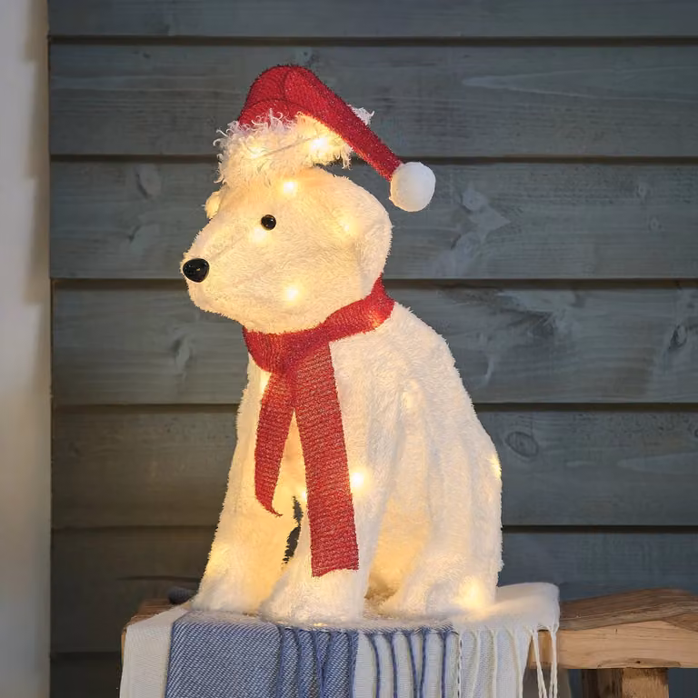 Lights4fun.co.uk Preston the Polar Bear LED 3D Outdoor Fabric Christmas Figure, White, Height: 43 cm